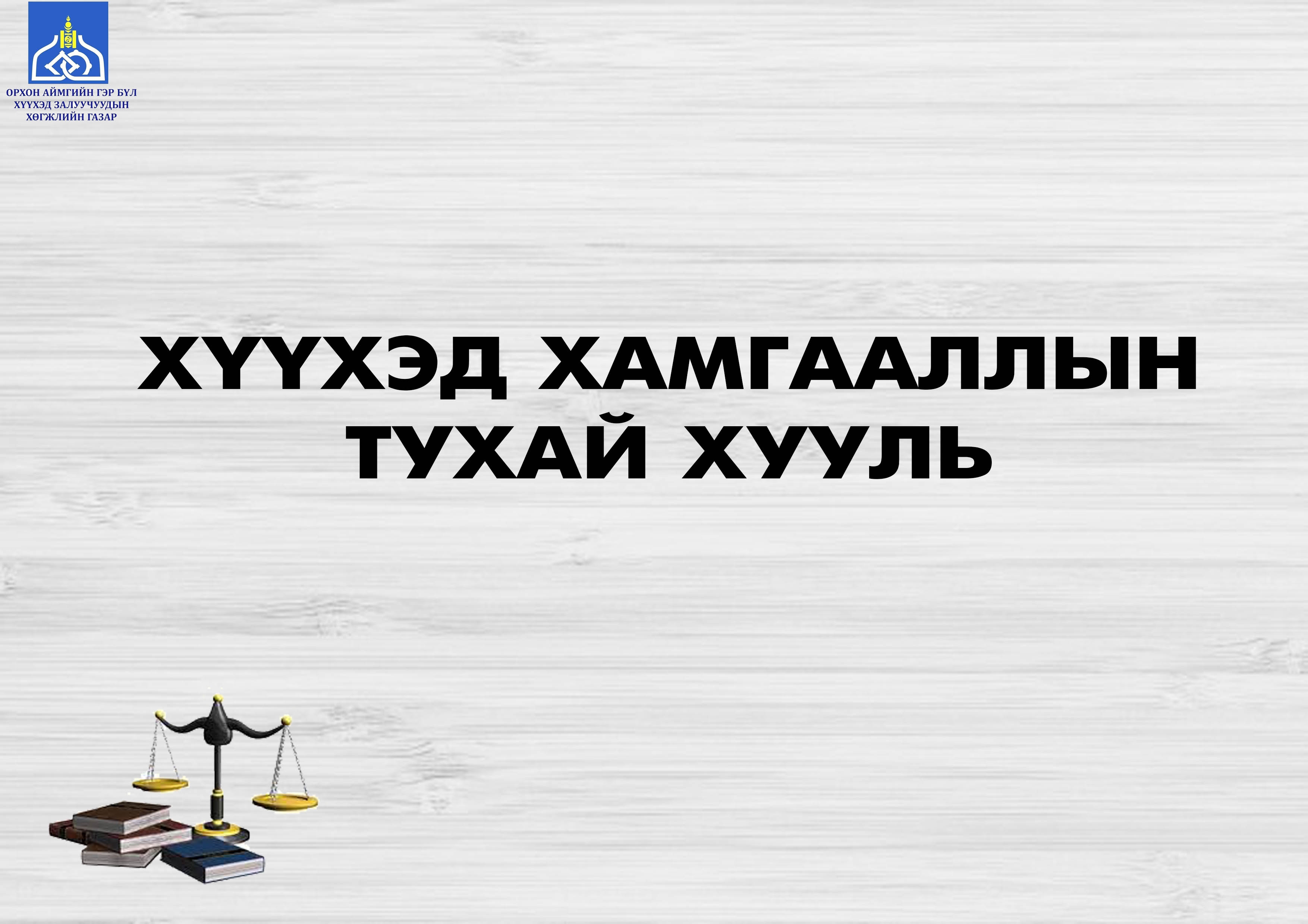 МОНГОЛ УЛСЫН ХУУЛЬ ХҮҮХЭД ХАМГААЛЛЫН ТУХАЙ ХУУЛЬ